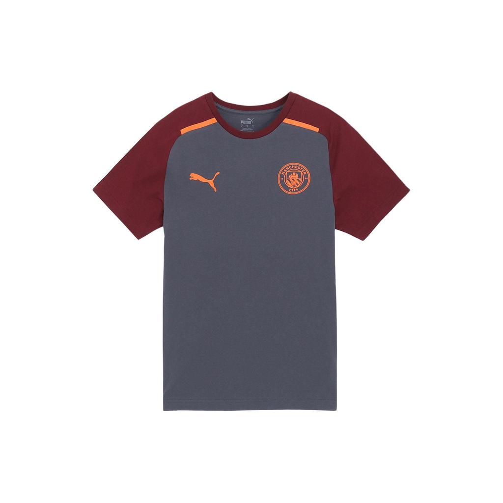 Puma Letter Color Block Design Casual Round Neck Short Sleeve Football Shirt Men Tops Gray 772902-22