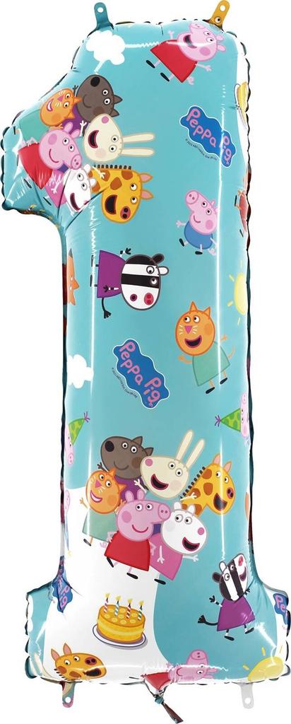Folienballon Zahl 1, Peppa Wutz, 66 cm Grabo