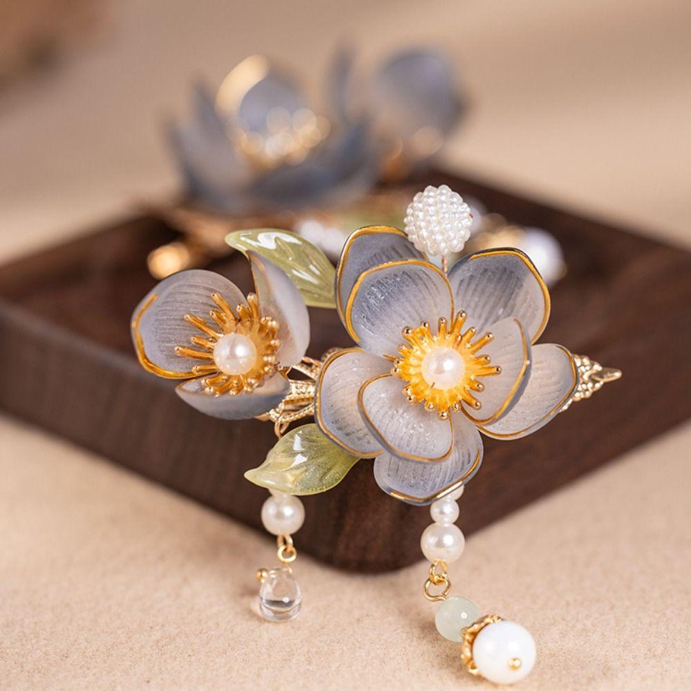 Tofs Gammal Hårklämma Pärla Hanfu Hårprydnad Elegant Silkesblomma Hårnål Cheongsam Accessoarer