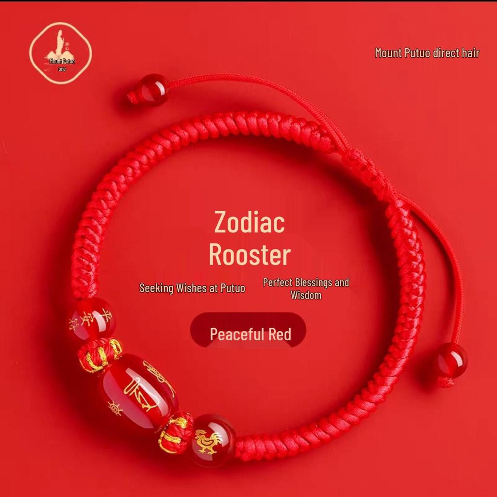 Putuoshan 2026 Jahr des Pferdes Rotes Schnurarmband - Damen Amulett aus gewebter Kordel für Pferd, Ratte, Ochse, Hase, Tai Sui