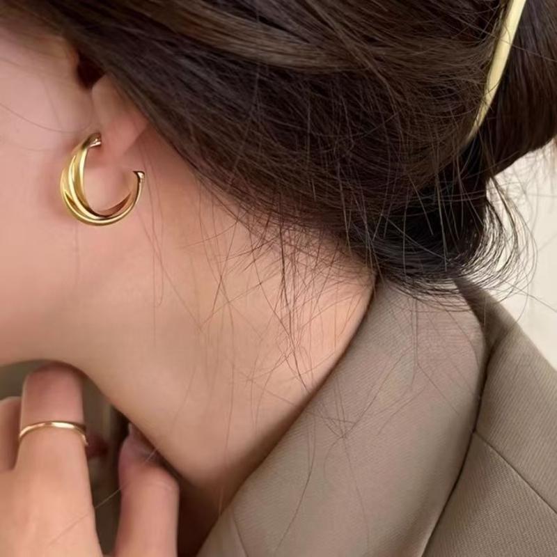 Hong Kong Style Gold Earrings, New Popular Style, High-end Temperament, Light Luxury Circle Earrings, Women's Metal Earrings