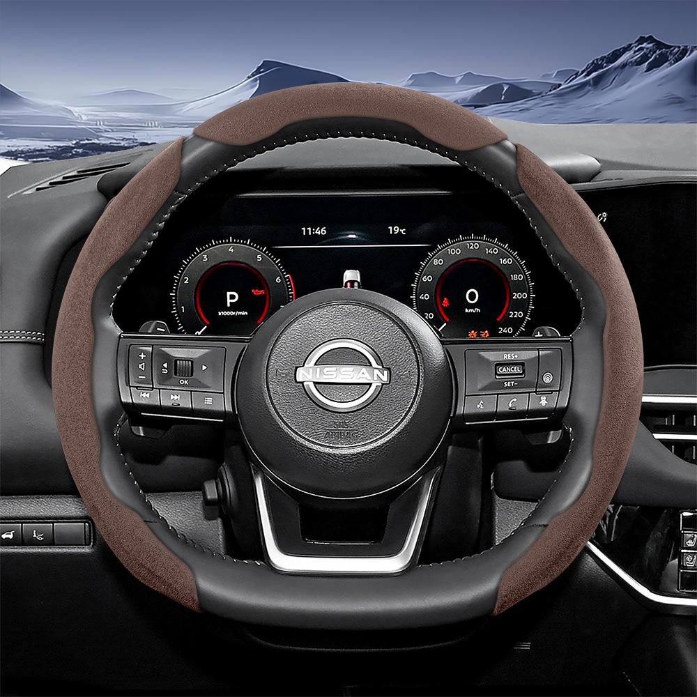 Suitable for p444 Sports Suede Steering Wheel Cover with Split Snap-On Design for Rogue X-Trail Kicks Qashqai Sentra Almera Versa Sunny Altima 444p