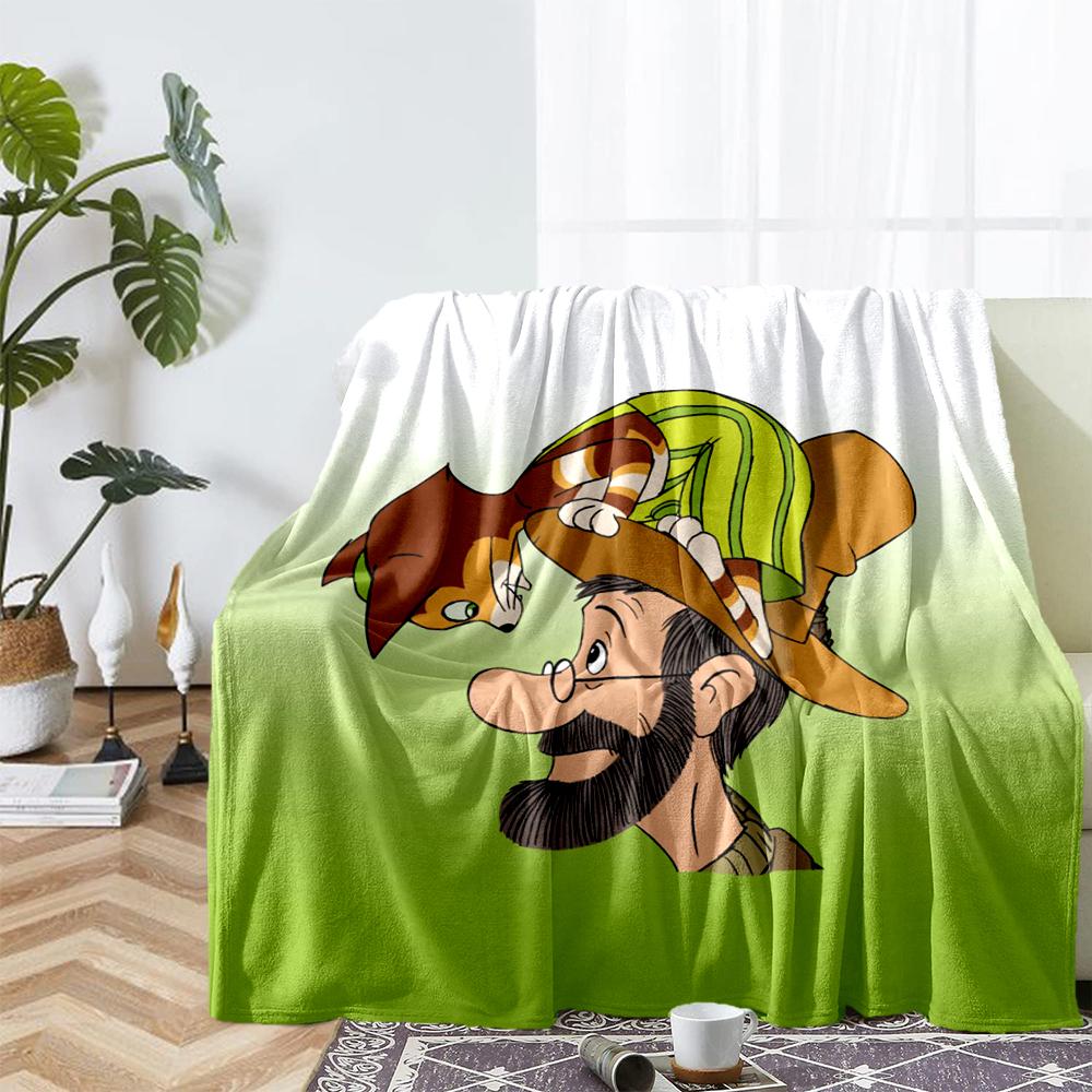 Pettson and Findus Theme Printed Blanket - Perfect for Couch, Bed, Travel & Outdoor Use | Machine Washable, Cozy & Durable.