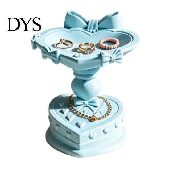 Dressing Table Accessory Heart Shape Jewelry Tray, with Bow Design, 3D Printed Desktop Storage Organizer, Macaron Color Tray Matte Finish Display