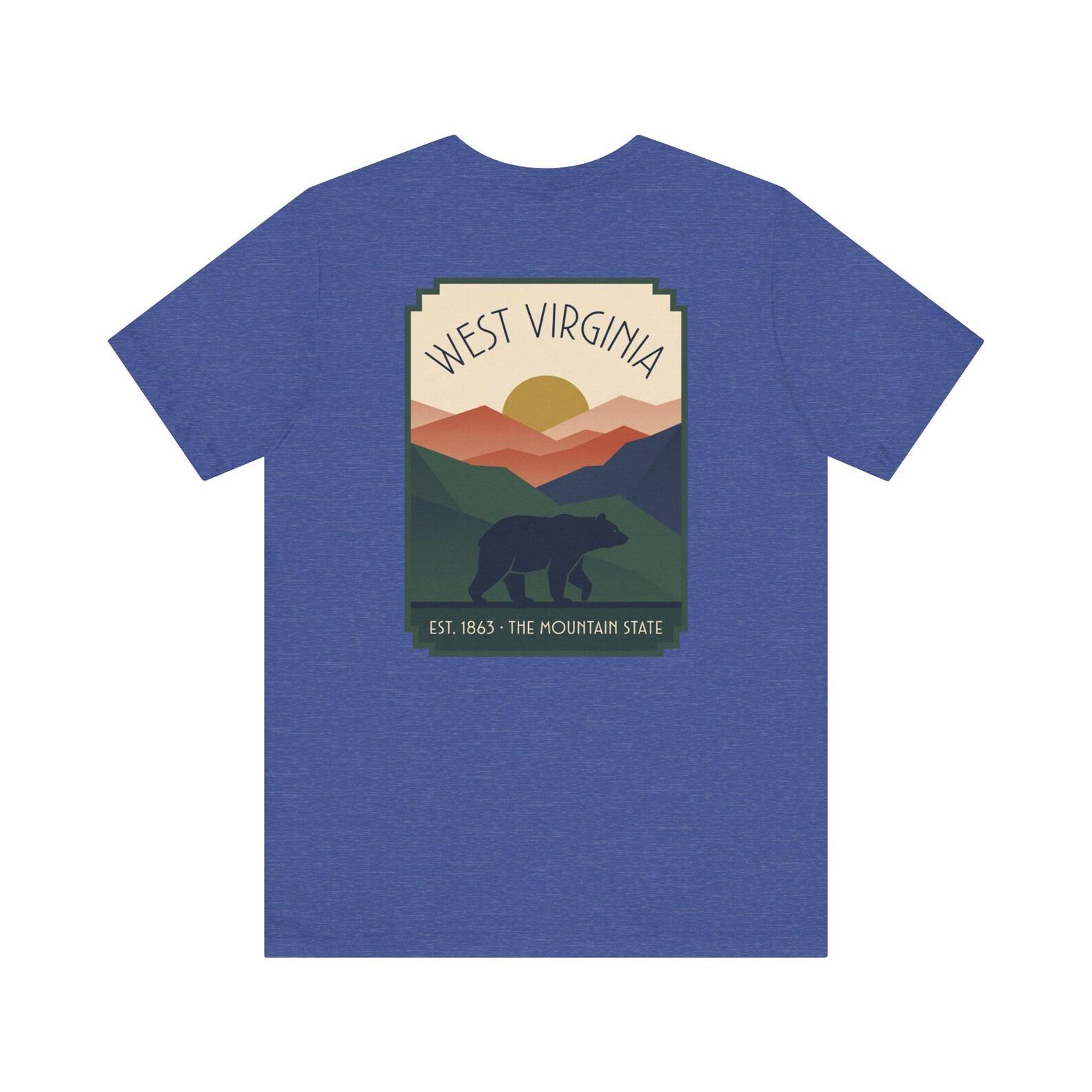 West Virginia Mountain Bear Art Deco T-Shirt | Retro Mountain State Graphic Tee | WV Gift XL