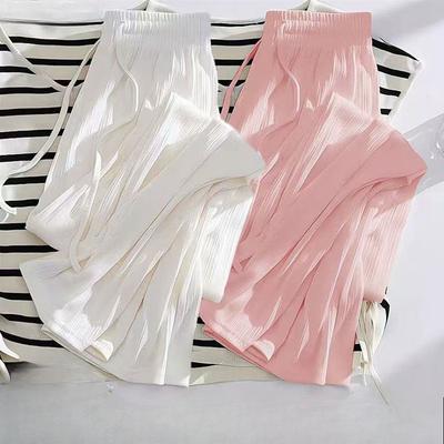 High Waist Ice Silk Wide Leg Pants Women Summer Breathable Casual Comfortable Floor Length
