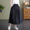 Embroidered High-Waisted A-line Cotton Midi Skirt: Slimming, Elastic Waist, Literary Style, Wide Hem for Women