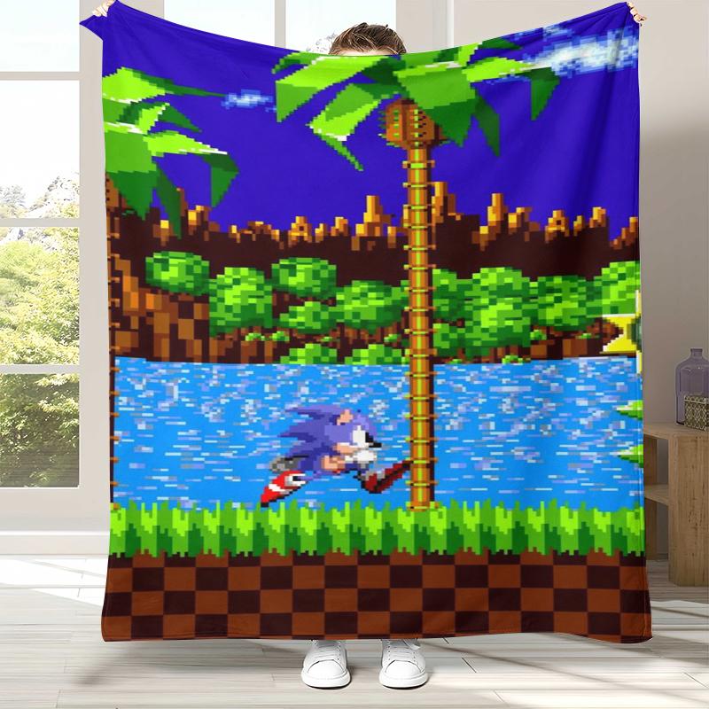 Retro S-Sonic Cartoon Game Flannel Blanket,Ultra Soft Warm Plush Throw for Home Bedroom Bed Sofa Cover Camping Picnic gift