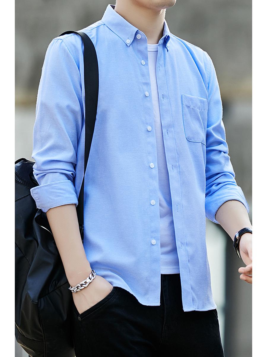 

Мужская приталенная рубашка Оксфорд с длинным рукавом - однотонная синяя, черная или белая в корейском стиле 3XL озеро синий