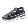  Slope Heel Platform Sandals Large Size Hollow Breathable Solid Color Casual Versatile Sandals Velcro  Shoes