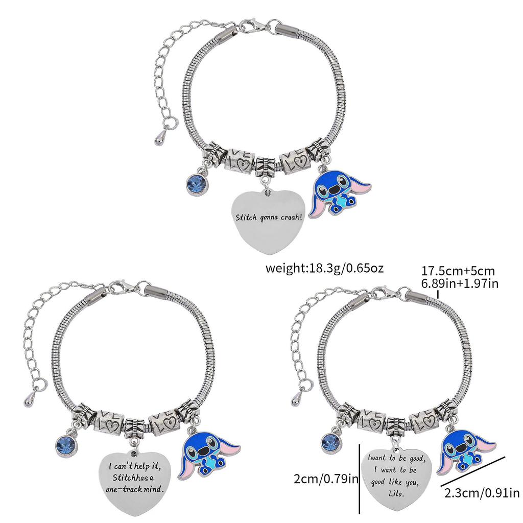 Stitch Cartoon Character Heart Engraved Metal Bracelet For Gift Giving And Women Men