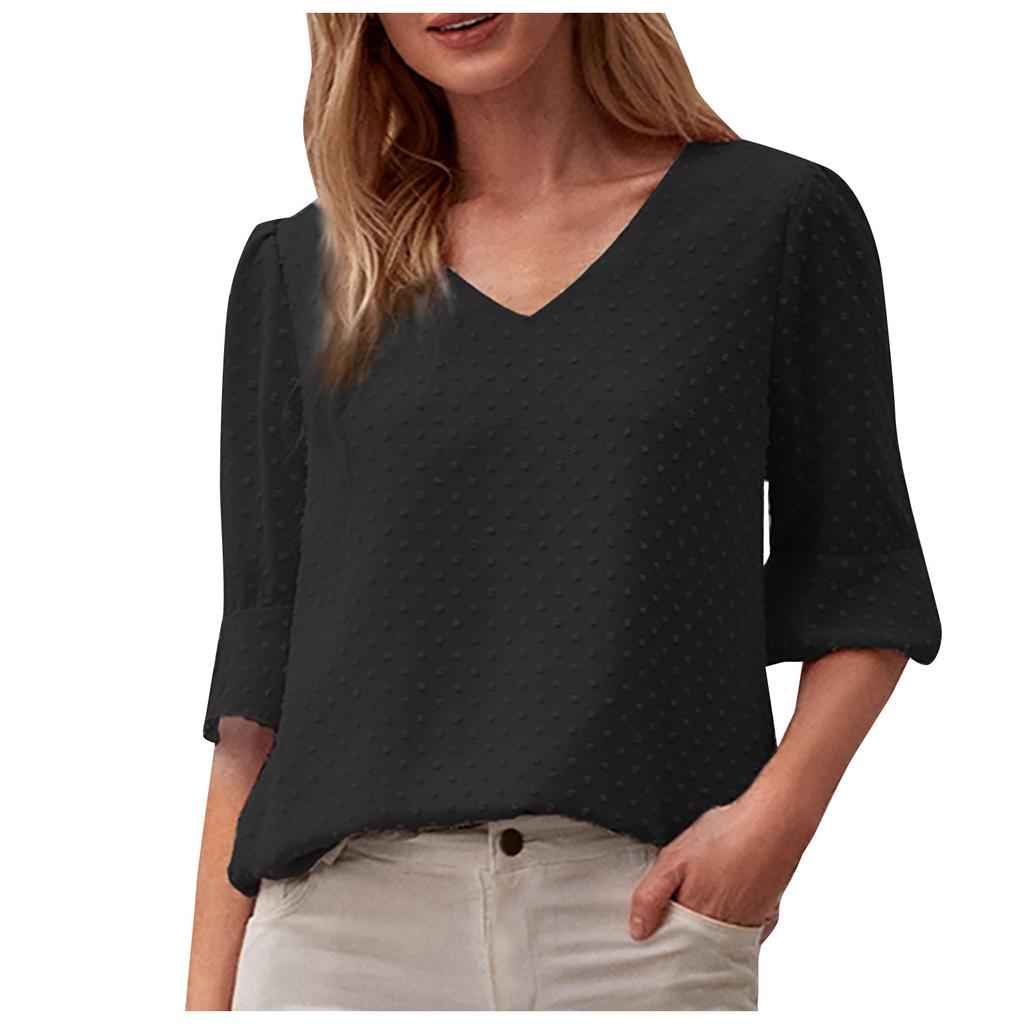 Women's Fashion Casual Color Short-sleeved Stitching V-neck Chiffon Loose T-shirt Top