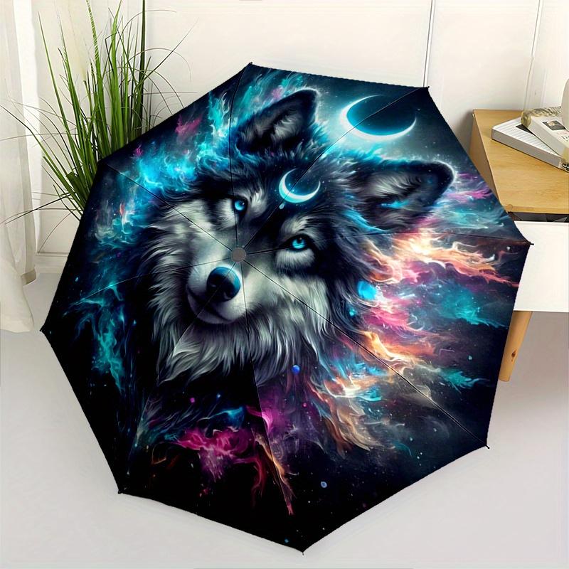 1pc Moons and Vibrant Cosmic Flames Wolf Automatic Open/CloseUmbrella,Compact Umbrella for Men & Women Day Gift.C016