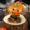 Pumpkin Scarecrow Statue With Fishing Accent  Fishing Figure Miniature Resin Art For  Indoor Festive Display