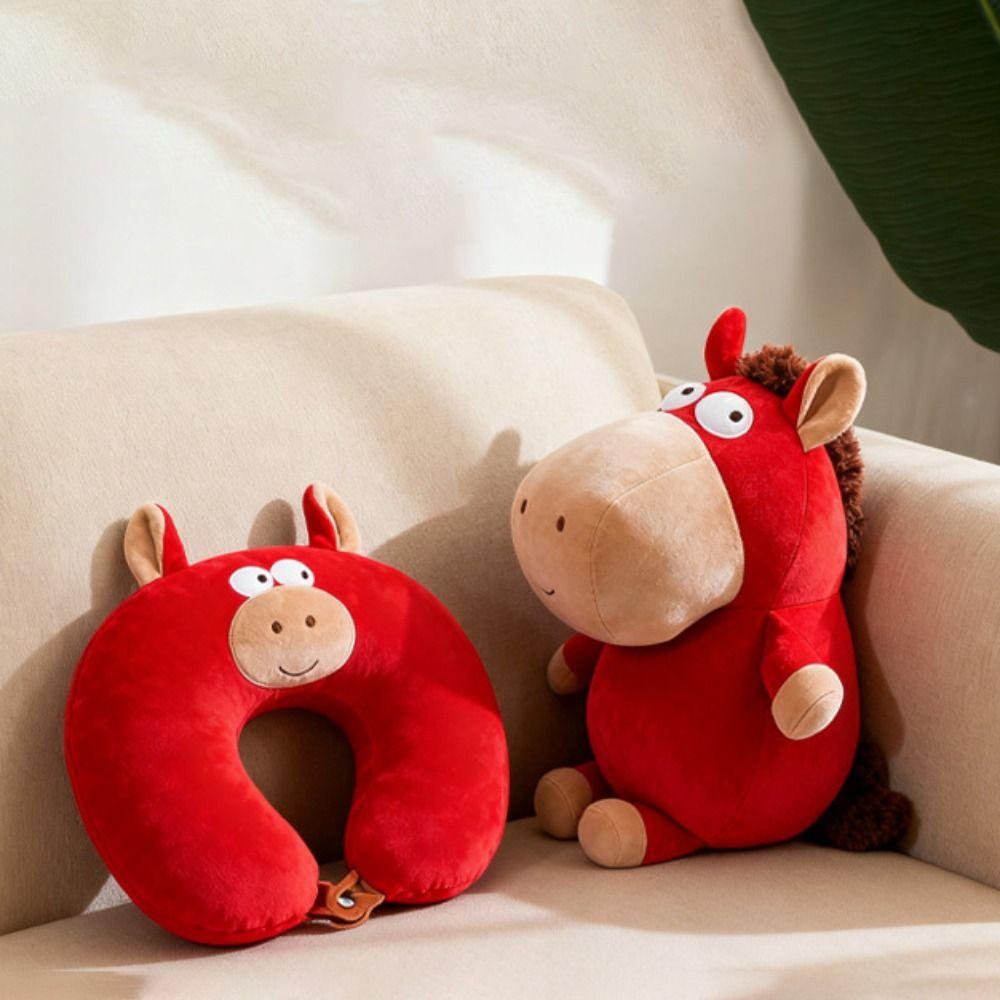 Soft Neck Pillow Skin-friendly Travel Pillow Horse Year Deformable Horse U-shaped Pillow  Gift