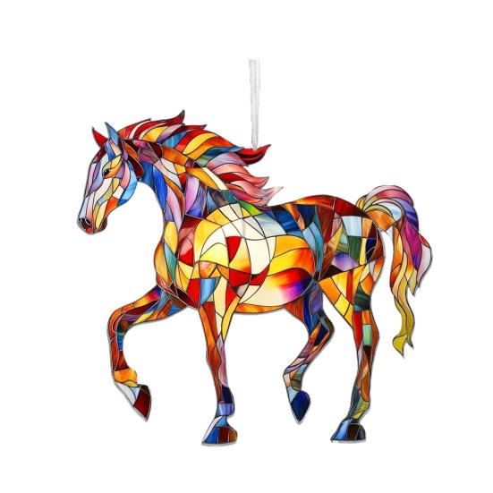Car Pendant Colorful Horse Design Acrylic Pendant Expressive Silhouette Glossy Finish Fade Resistant Perfect Car Accessory