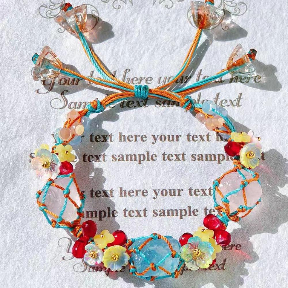 Hand-knitted Handwoven Florescent Bracelet Natural Irregular Stone Bangle  Gift