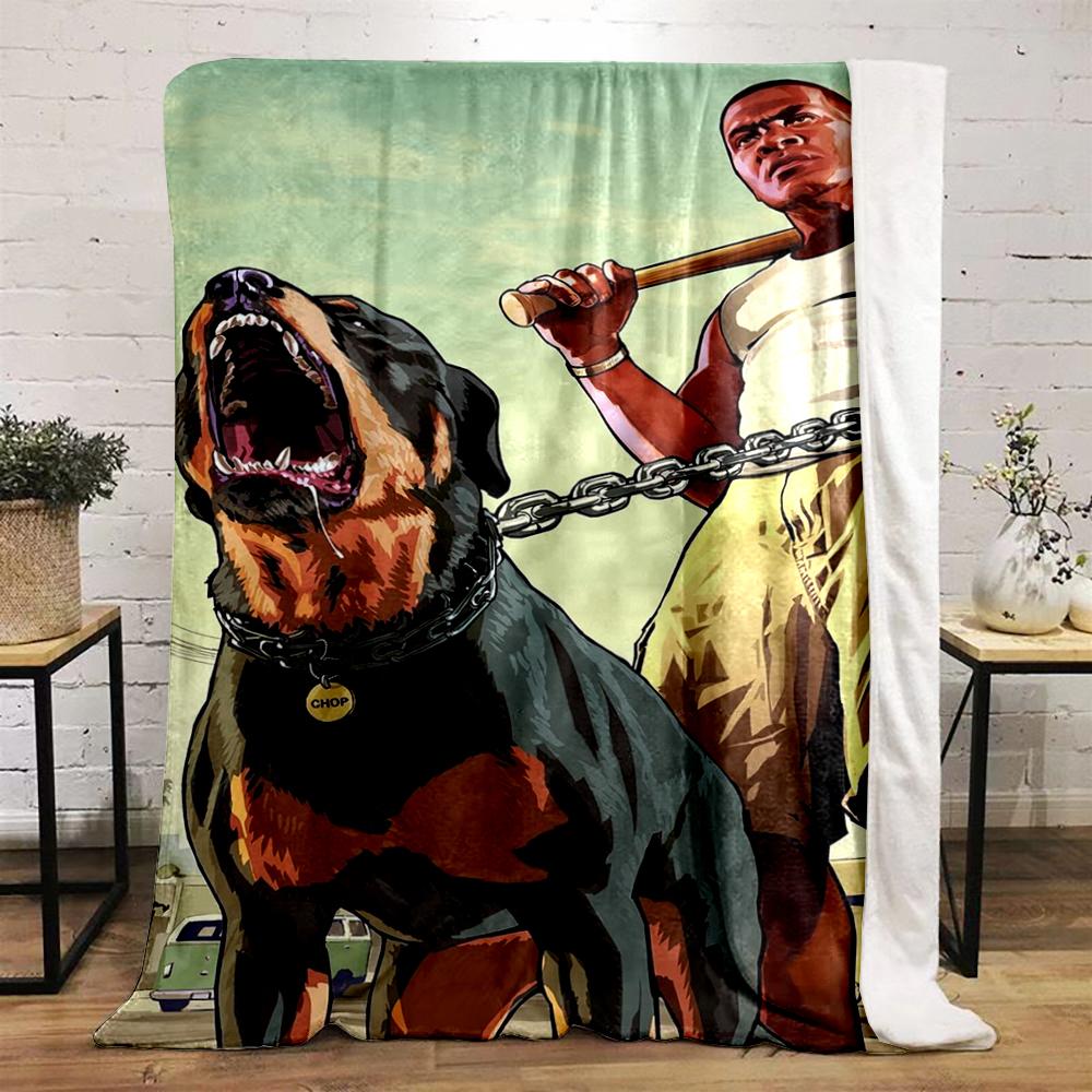Man with Rottweiler Dog In Urban Style Scene Flannel Blanket for Bedroom, Living Room, Sofa, and Nap.