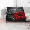 Black White with Red Rose Floral Flannel Throw Blanket Soft Romantic Flower Blanket for Sofa Bedroom Valentine Decor