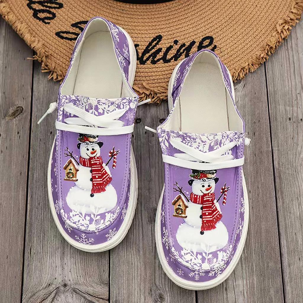 Fashion 2024 New Autumn Baotou Christmas Printed Comfortable Shoes Women Slip On Breathable Flat Canvas Casual Shoes Zapatos De Mujer