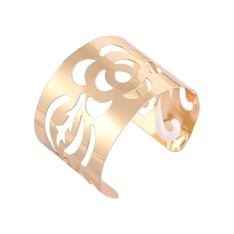 

Европейский винтажный металлический открытый браслет из сплава с цветочным узором и листьями, с регулируемой шириной для удобного и стильного вида