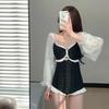 Korean Long-Sleeve One-Piece Swimsuit for Women - Stylish, Sun-Protective, Gathered, Super Fairy Design for Small Chest