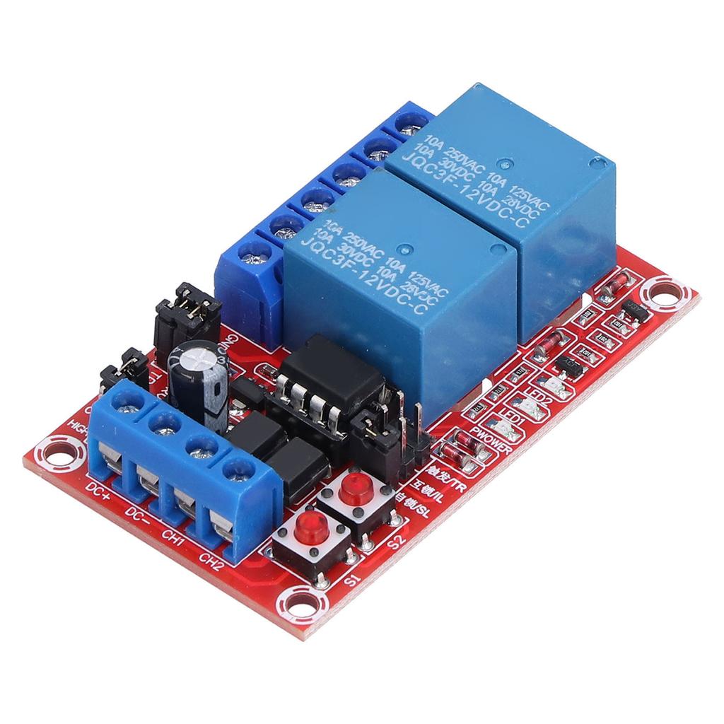 Relay Module 2 Channel Button Self Locking Interlock High Low Level Trigger with Switch Light 24V 12V 5V Relay Module