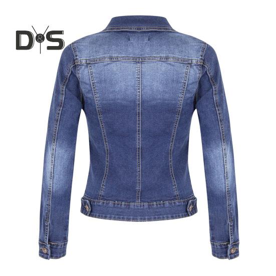 Damen Jeansjacke Retro Einreihig Slim Fit Umlegekragen Lange Ärmel Einfarbige Klappentaschen Damenmantel Pendler-Einkaufsjacke