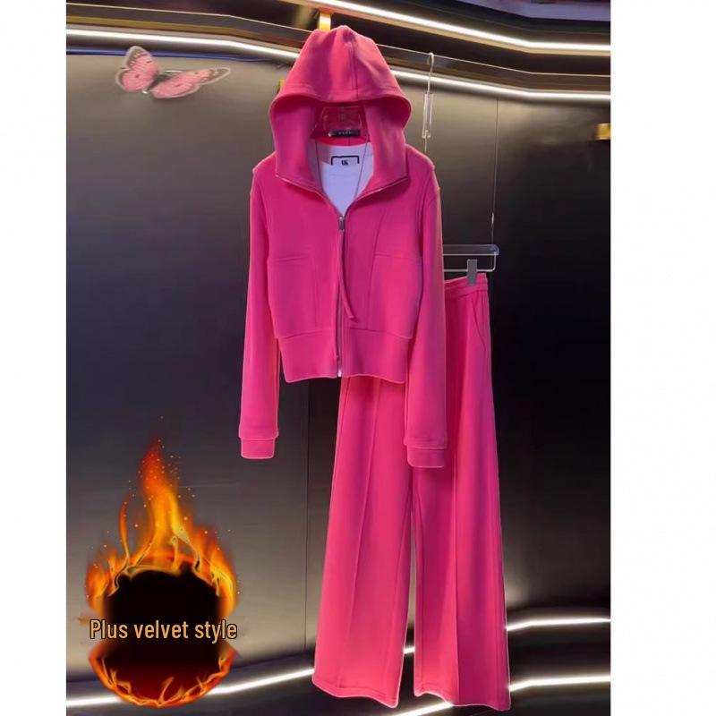 Korean Style Age-Reducing Casual Two-Piece Set: Hooded Sweatshirt & Wide-Leg Pants for Autumn/Winter 2025