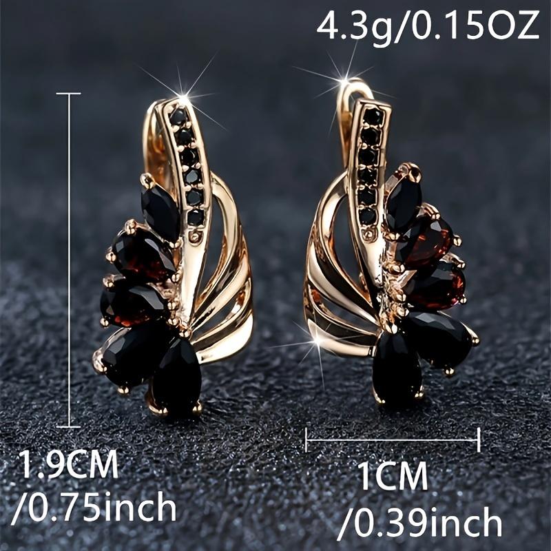 1 Pair Black Zircon Flower Shape Earrings for Women Party Fine Jewelry Luxury Golden Color Fruit Drop Earrings