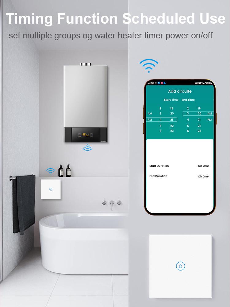 EU Standard 20A Double Pole Smart Switch with Touch & Tuya Alexa Control for Water Heaters