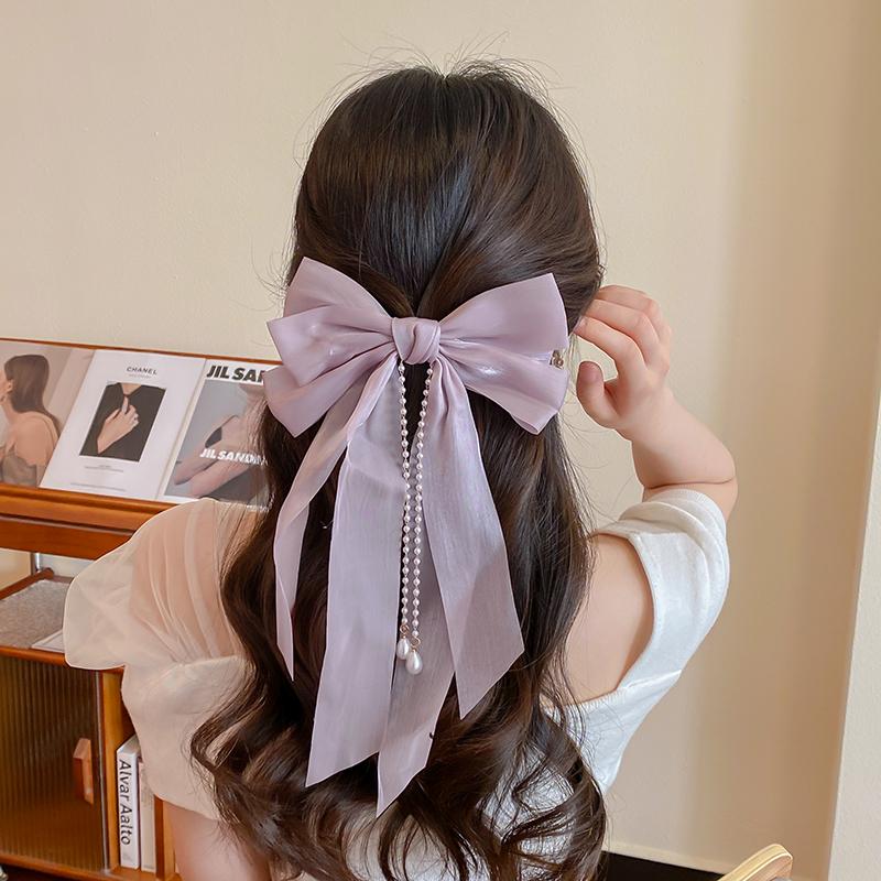 Elegant rosettband hårnål för kvinnor långa tofsar pärlnål rosett fläck hårspänne retro pannband flickor håraccessoarer
