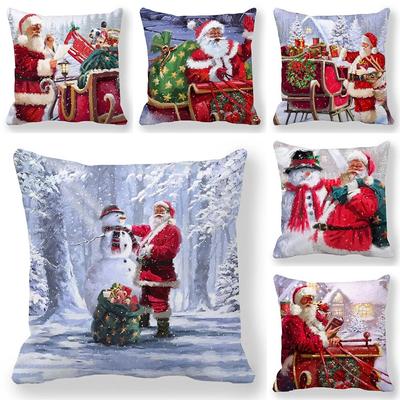 Santa Claus Home Decor Printed Pillow Case 2024 New Year Christmas Bedroom Living Room Sofa Decoration Pillowcase Cushion Cover