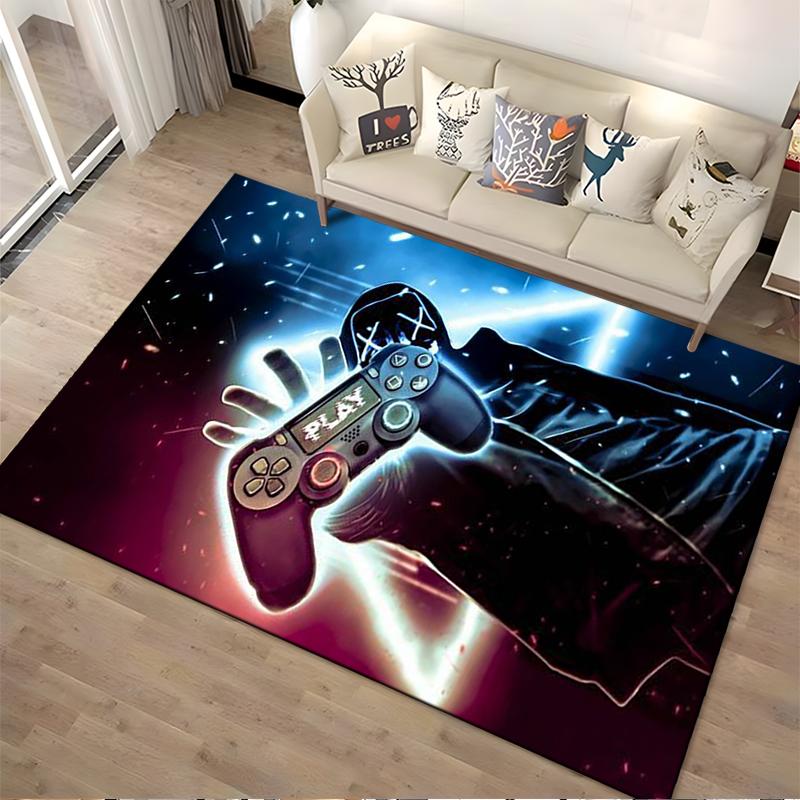 Gaming Controller Neon Art Carpet with Masked Character Design - Modern Style Suitable for use as an anti-slip for living room bedroom sofas