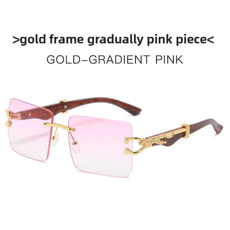 Cheetah Theme Retro Square Eyewear With Metal Frame Stylish Sun Protection GoldFramePinkGradient