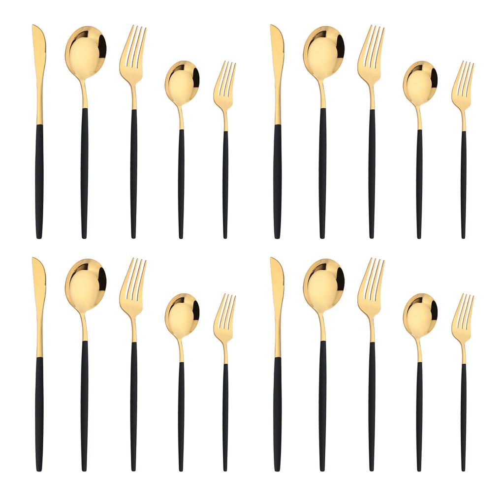20Pcs Gold Dinnerware Set Knife Dessert Fork Spoons Cutlery Flatware High Quality Stainless Steel Silverware Kitchen Tableware