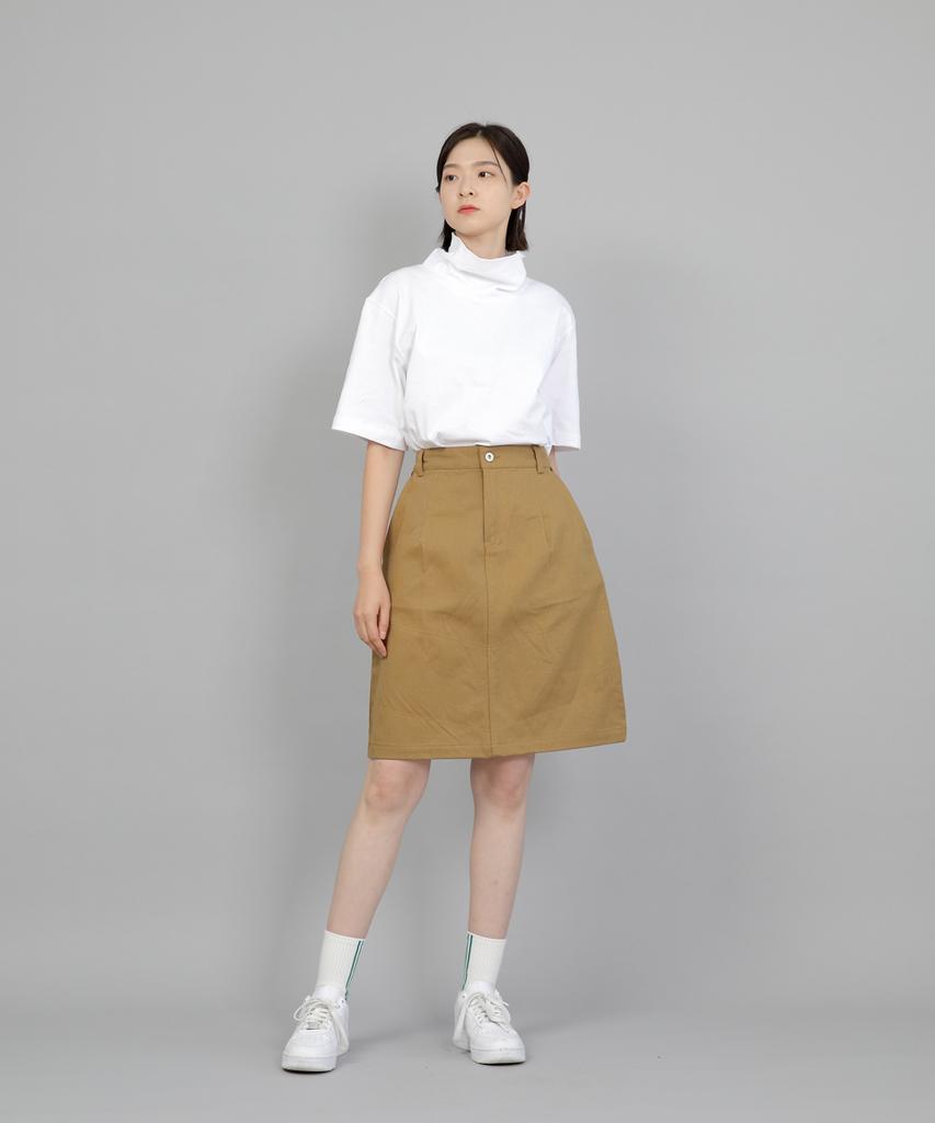 Seinteukeulu Wide Dome Half Band Midi Skirt Wdm-1305 Camel