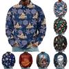 Men's Vintage Corduroy Christmas Print Long Sleeve Pullover with Collar and Pocket, Casual Top