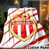 Custom Name Monaco Football Crest Throws Blanket Flannel Blankets for Couch Bed Gifts for Men Women Picnic Blanket Christmas Fan Gifts