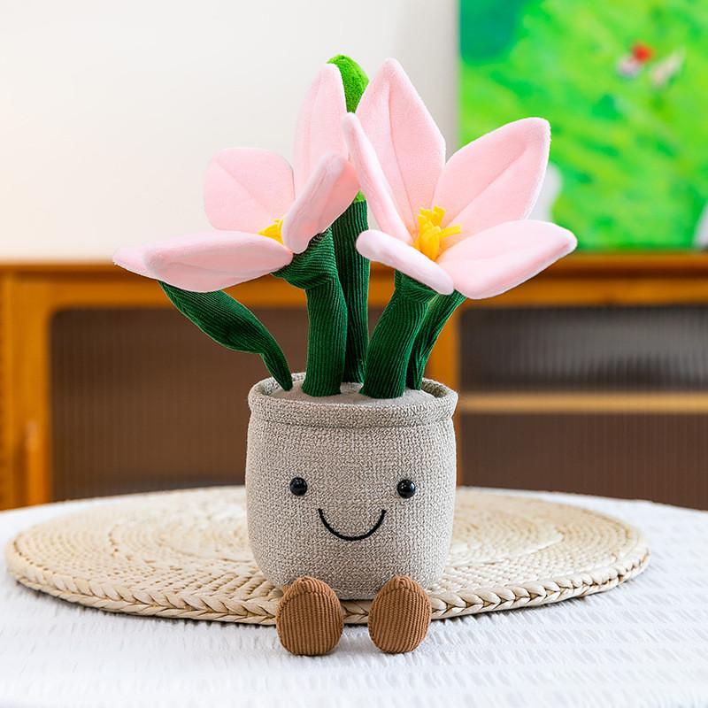 Kreslená liliová květina v květináči plyšový přívěsek s výplní z broskvové bavlny pro děti a jako dárek
