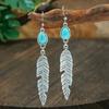 Vintage Earrings Silver Geometric Turquoise Drop Earrings Bohemian Dangle Jewelry for Women