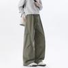 Men Vintage Brown Wide Leg Cargo Pants Men Casual Baggy Trousers Diagonal Stitching Streetwear Fashion Loose Straight Fit Pants