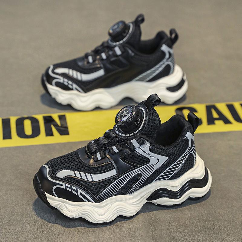 Summer breathable primary school students mesh button sports shoes lace-free girls non-slip wear-resistant lightweight sports running shoes
