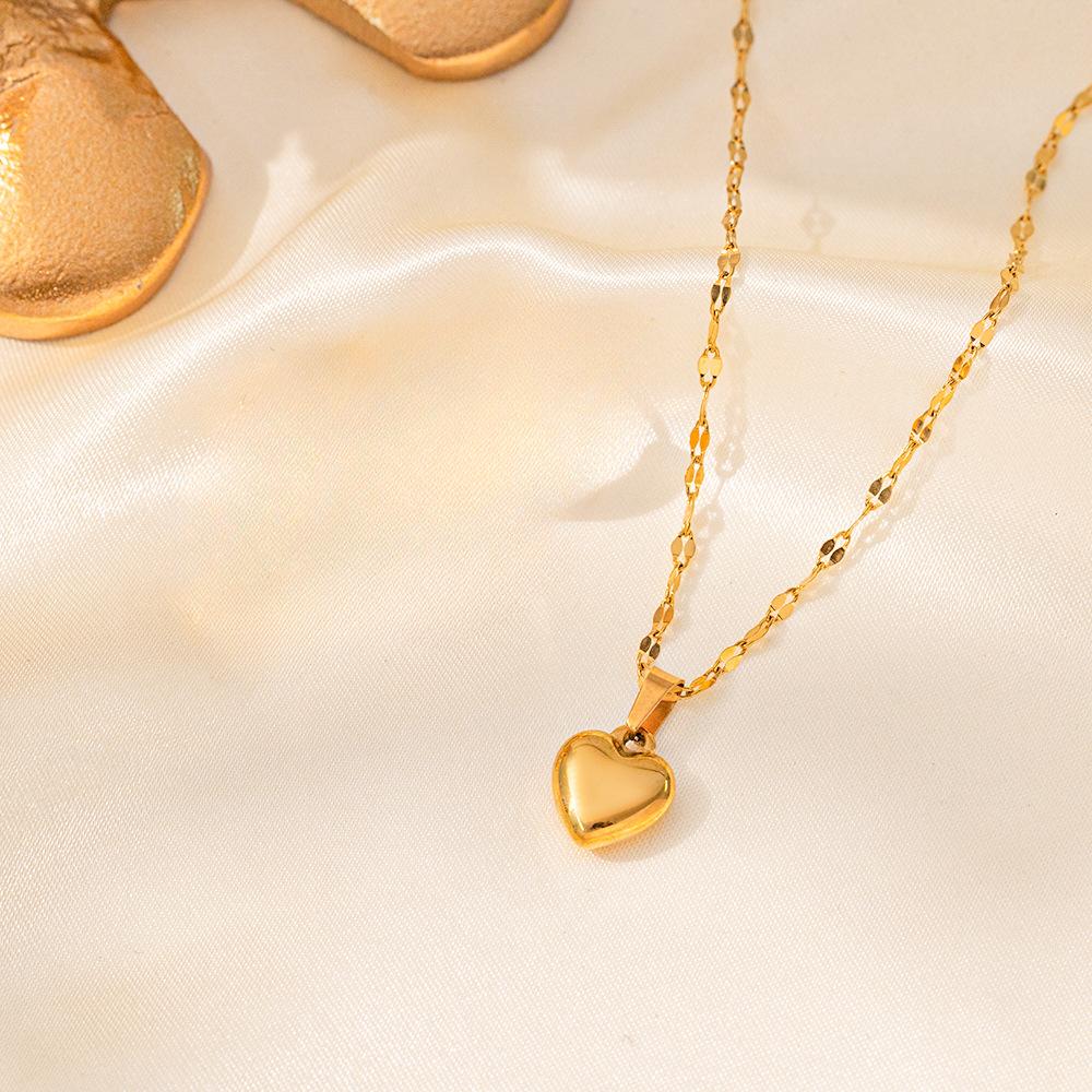 Classic Simple Luxury Gold Color Stainless Steel Heart Pendant Necklace for Women Temperament Chokers Earring Jewelry Set Gift