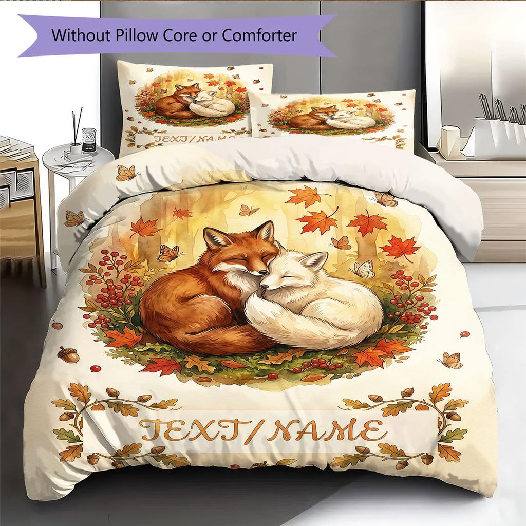 Custom Name,Watercolor Twin Woodland Animal Pattern Bedding Home Decoration Birthday Gift ( 1 duvet cover + 2 pillowcase, without core),fan merchandis