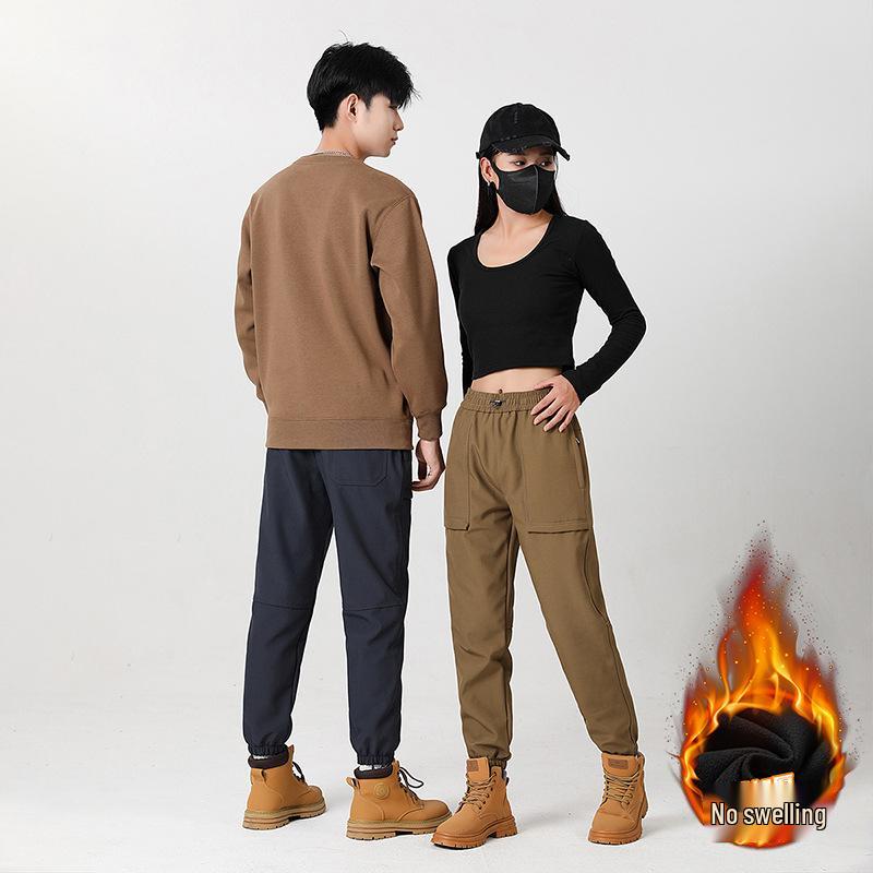 Autumn/Winter Unisex Windproof Softshell Hiking Pants with Waterproof Velvet Lining, Customizable LOGO