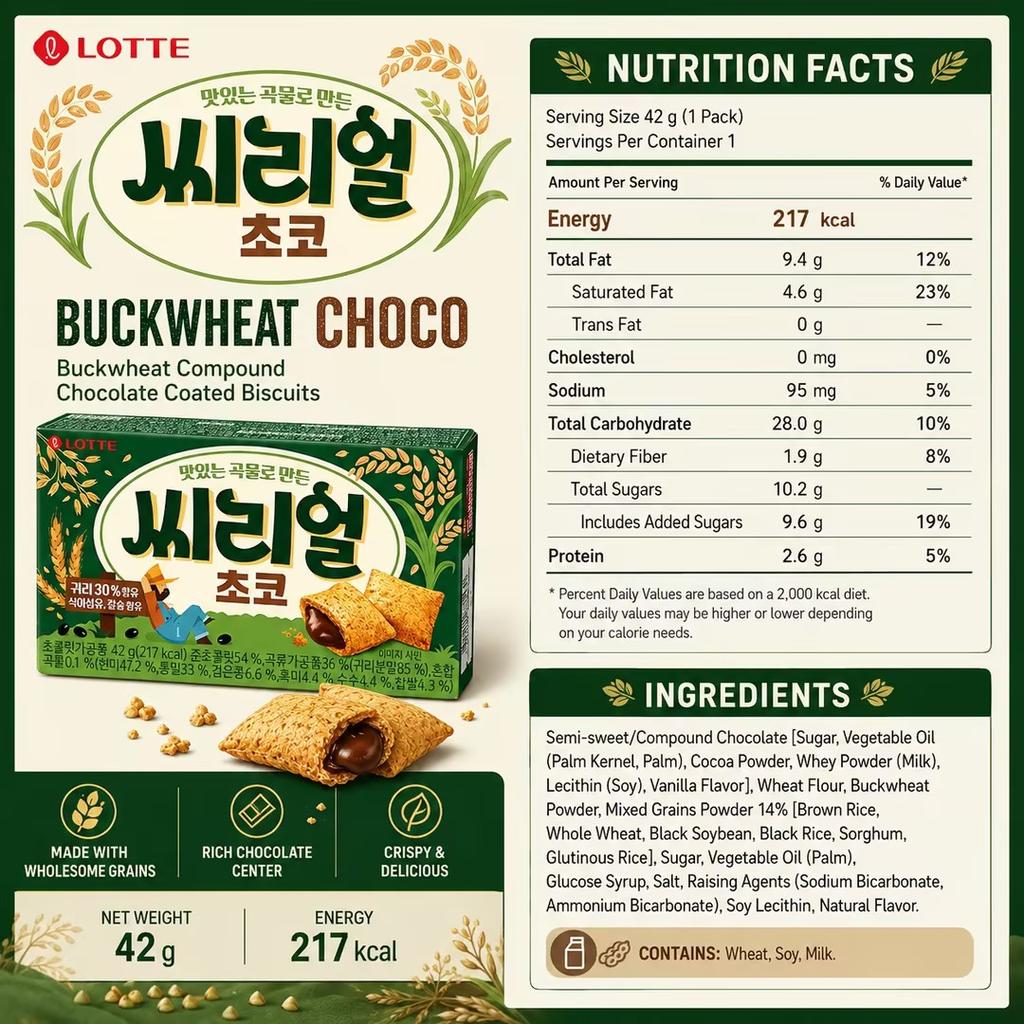 Lotte Buckwheat Compound Chocolate Coated Biscuits 42g