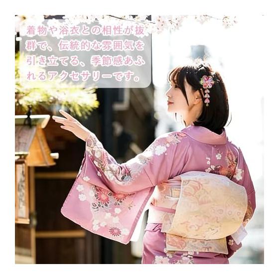 Harukita Hair Clip with Bell, Tsumami Zaiku Flower, Purple Floral Design, Fabric, Pearl Accent, Easy Snap-on for Kimono, Yukata, Graduation