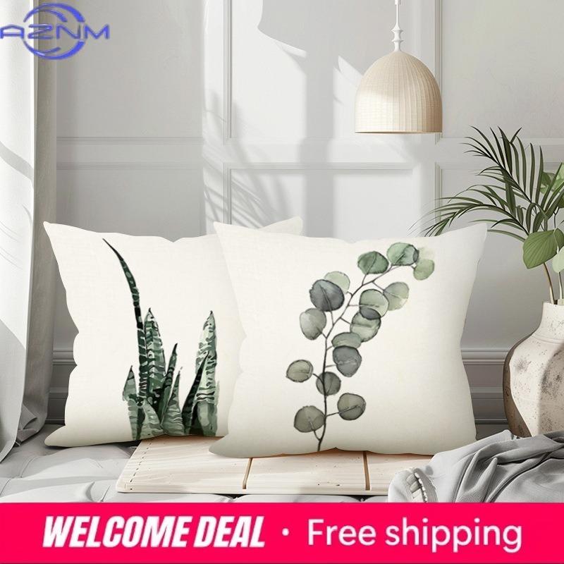Simple Plant Print Pattern Home Decor Pillowcase Bedroom Living Room Sofa Decoration Polyester Cushion Cover with Zipper