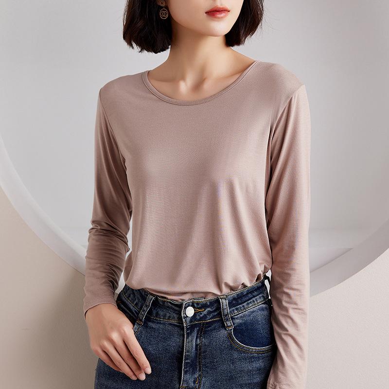 Women's Modal Long-Sleeve Round Neck Shirt, 2024 Autumn/Winter, High-End Fashionable Innerwear
